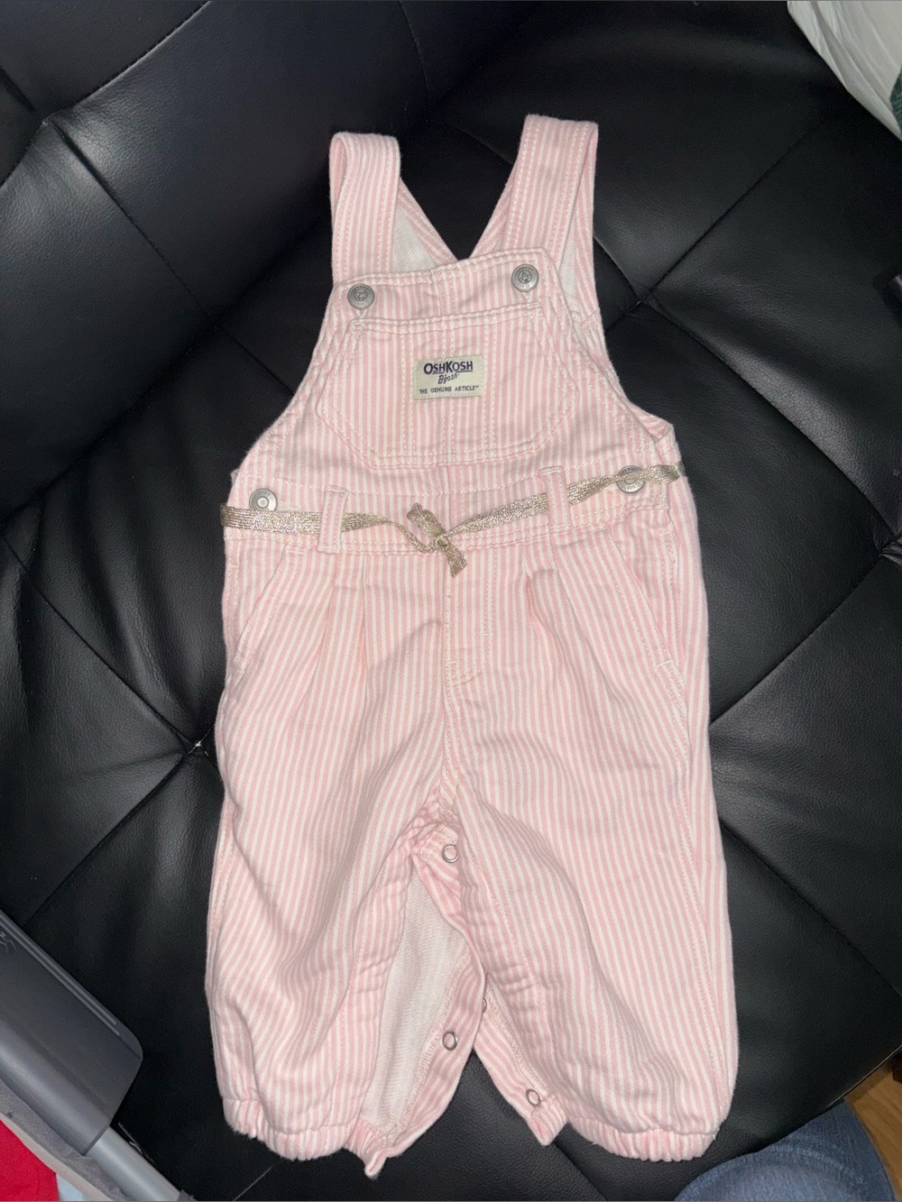 Oshkosh Baby Pink Denim Hickory Stripe Overalls 6ms